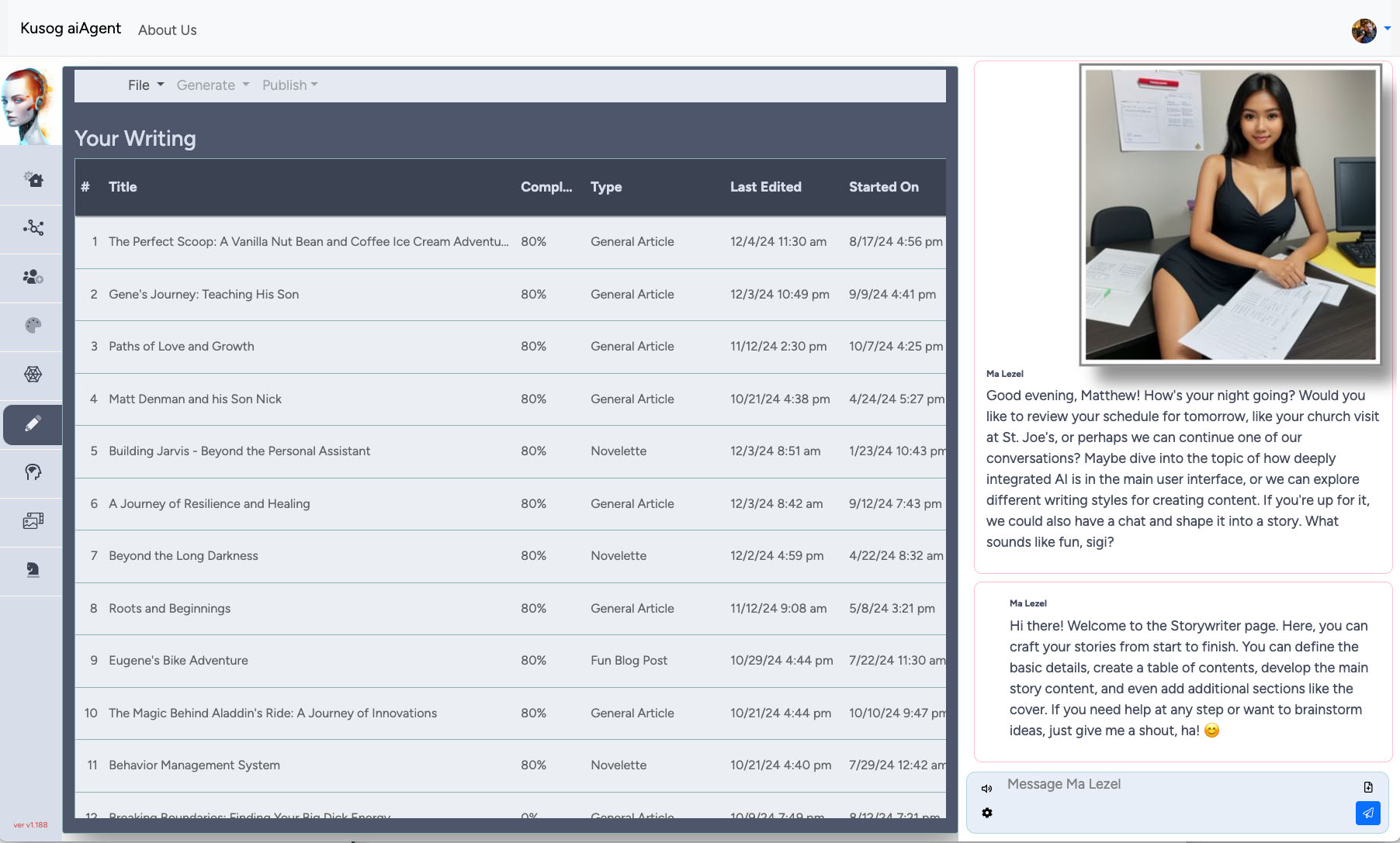 Kusog aiAgent Story Writer Feature