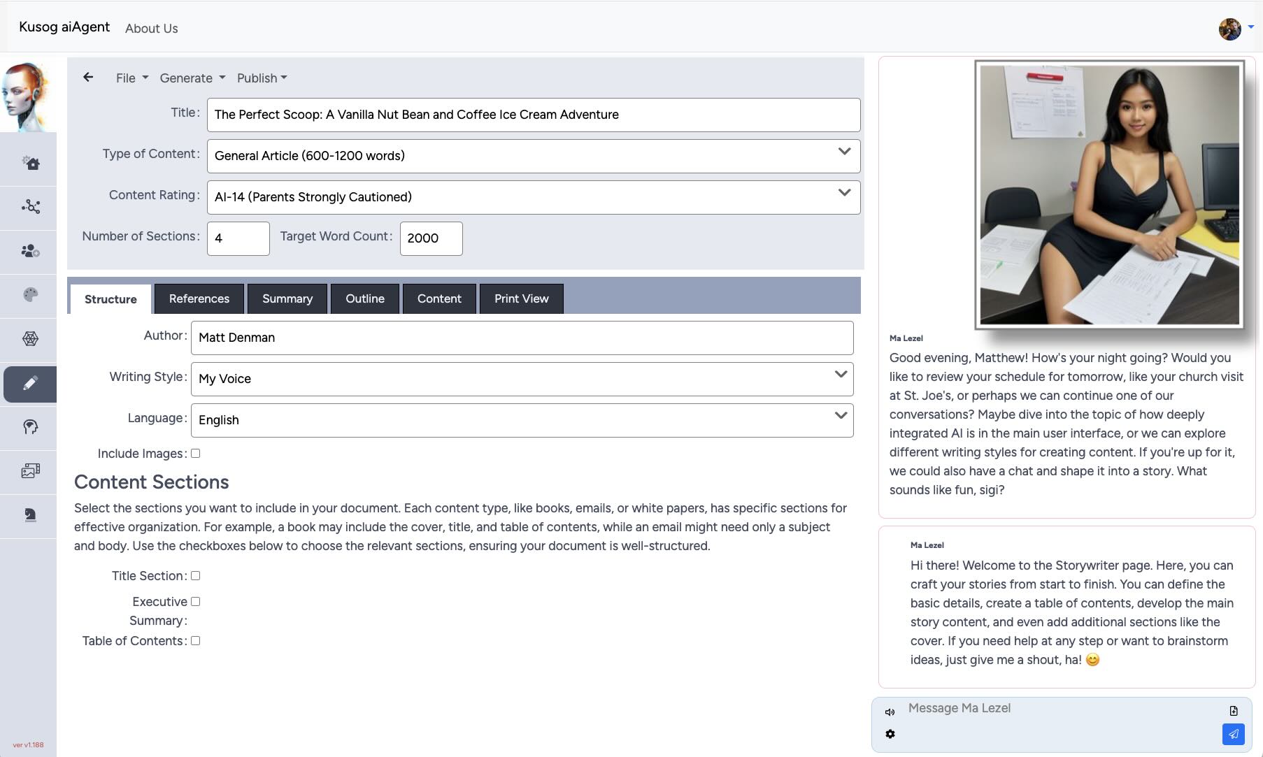 Kusog aiAgent Story Writer Feature